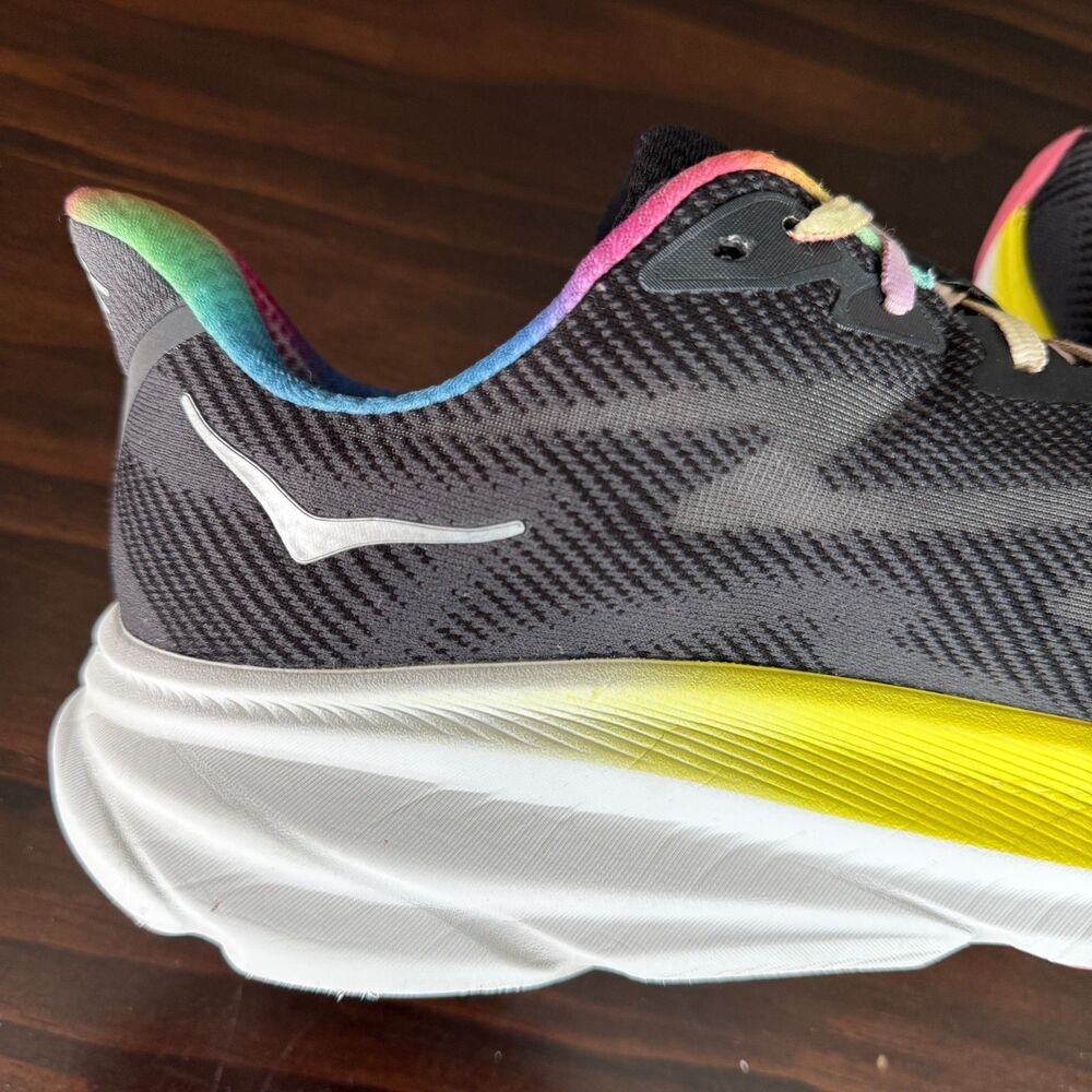 Hoka One One Clifton 9 Men's 11.5D Running Black Rainbow Sneakers 1127895 BAAB - Picture 8 of 12